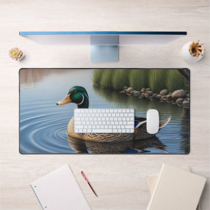 Elegant Graceful Mallard On Tranquil Country Pond Desk Mat