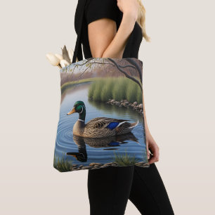 Elegant Graceful Mallard On Tranquil Country Pond Tote Bag