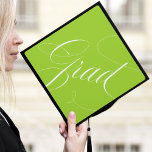 Elegant Grad Calligraphy Script Lime Green Graduation Cap Topper<br><div class="desc">Chic and stylish graduation cap topper featuring "Grad" in a modern calligraphy script against a lime green background. Change the background colour and add text with the Customize tool.</div>