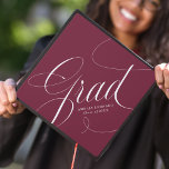 Elegant Grad Calligraphy Script Maroon Graduation Cap Topper<br><div class="desc">Personalized graduation cap topper with "Grad" in an elegant white script against a maroon background or colour of your choice. Personalize the maroon graduation cap topper by adding the graduate's name and graduation year. The graduation cap topper is perfect for both high school and college graduates.</div>