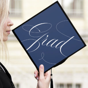 Elegant Grad Calligraphy Script Navy Graduation Cap Topper