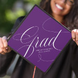 Elegant Grad Calligraphy Script Purple Graduation Cap Topper<br><div class="desc">Personalized graduation cap topper with "Grad" in an elegant white script against a purple background or colour of your choice. Personalize the purple graduation cap topper by adding the graduate's name and graduation year. The graduation cap topper is perfect for both high school and college graduates.</div>