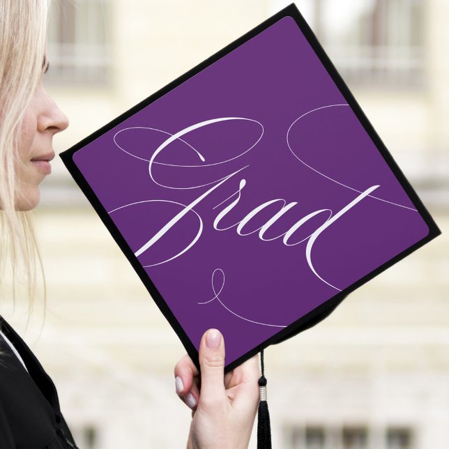 Elegant Grad Calligraphy Script Purple Graduation Cap Topper (Creator Uploaded)