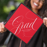 Elegant Grad Calligraphy Script Red Graduation Cap Topper<br><div class="desc">Personalized graduation cap topper with "Grad" in an elegant white script against a red background or colour of your choice. Personalize the red graduation cap topper by adding the graduate's name and graduation year. The graduation cap topper is perfect for both high school and college graduates.</div>