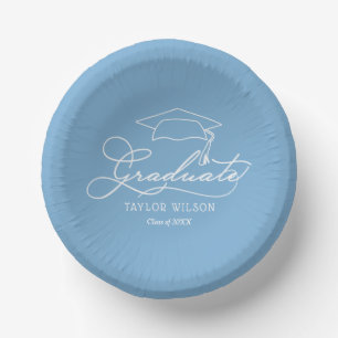 Elegant Grad Cap Powder Blue Paper Plate