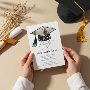 Elegant Grad Cap & Tassel Photo Graduation Party Invitation