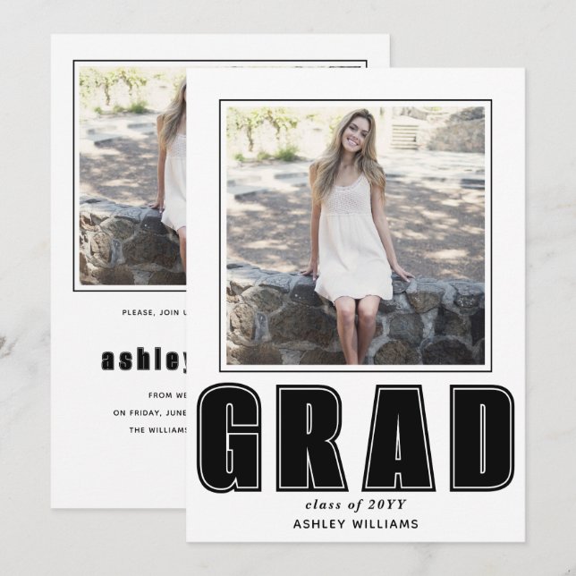 Elegant GRAD Class of 2025 graduation photo Invitation (Front/Back)