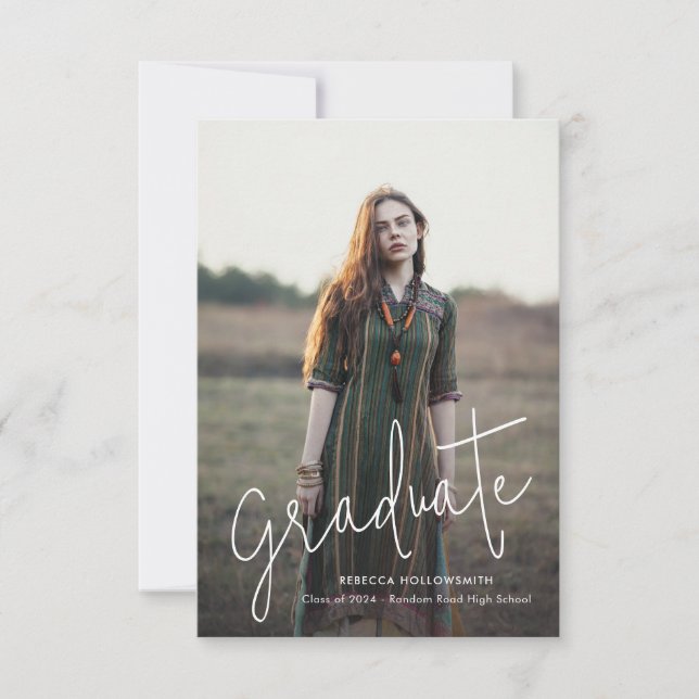 Elegant Grad Photo Script Graduation Announcement (Front)