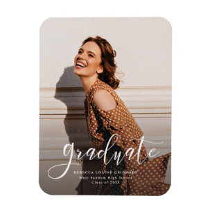 Elegant Grad Photo Script Graduation Announcement Magnet