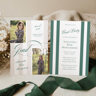 Elegant Grad Script French Stripe Photo Graduation Invitation