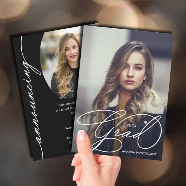 Elegant Grad Script Photo Graduation Announcement (Elegant grad script photo graduation announcements)