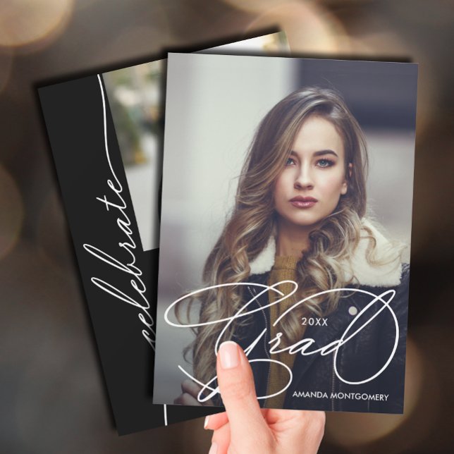 Elegant Grad Script Photo Graduation Invitation (Creator Uploaded)