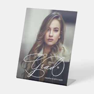 Elegant Grad Script Photo Graduation Party Pedestal Sign