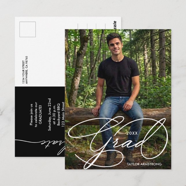 Elegant Grad Script Photo Graduation Postcard (Front/Back)