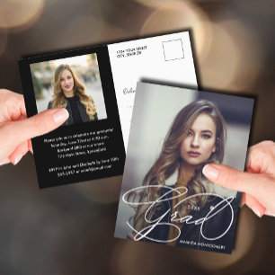 Elegant Grad Script Photo Graduation Postcard
