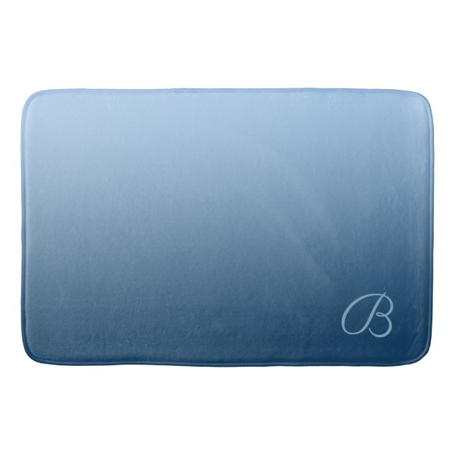 Elegant Gradient Blue with Custom Monogram Bath Mat (Front)