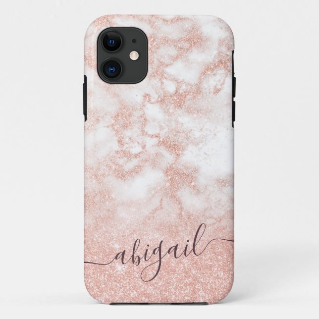 Elegant gradient copper rose gold glitter marble Case-Mate iPhone case (Back)