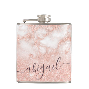 Elegant gradient copper rose gold glitter marble hip flask