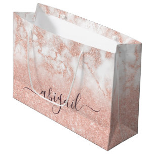 Elegant gradient copper rose gold glitter marble large gift bag
