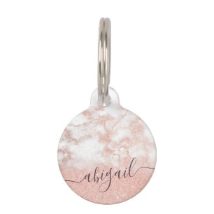 Elegant gradient copper rose gold glitter marble pet tag