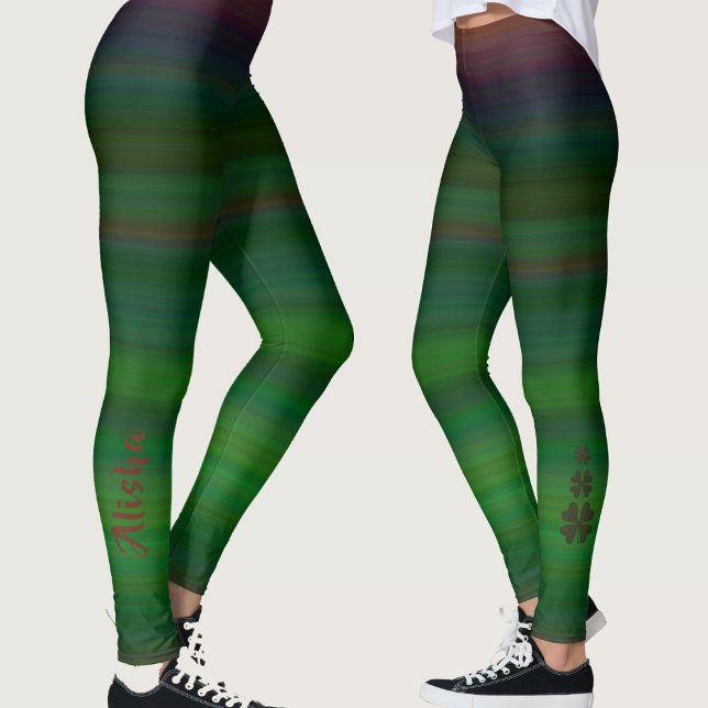 Elegant Gradient Green Shamrock Personalized Name Leggings (Creator Uploaded)