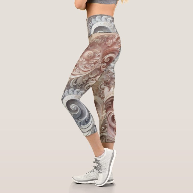 Elegant Gradient Pastel Lace Pattern Capri Leggings (Left)