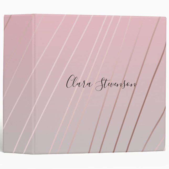 Elegant gradient pink grey pattern rose gold binder (Front/Spine)