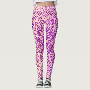 Elegant Gradient Purple Peach Mandala Pattern Leggings