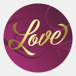Elegant Gradient Swirls Gold Love Raspberry Pink Classic Round Sticker