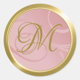 Elegant Gradient Swirls Monogram Dusty Rose Pink Classic Round Sticker