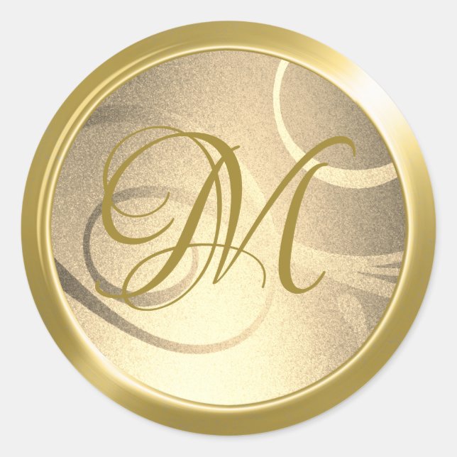 Elegant Gradient Swirls Monogram Gold Classic Round Sticker (Front)