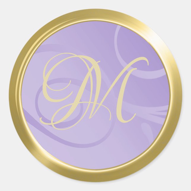 Elegant Gradient Swirls Monogram Lavender Purple Classic Round Sticker (Front)