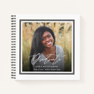 Elegant Graduate 2 Photo Square Guest Graduation Notebook