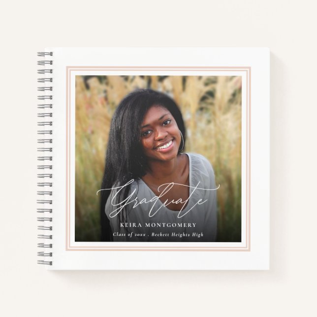 Elegant Graduate 2 Photo Square Guest Graduation Notebook (Front)