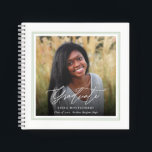 Elegant Graduate 2 Photo Square Guest Graduation Notebook<br><div class="desc">This simple, stylish graduation notebook features photo templates on both the back and the front. A modern double lined frame makes your photo stand out on the front (in light sage green), and a dark gradient overlay on the bottom of the photo allows for the white text to stand out...</div>