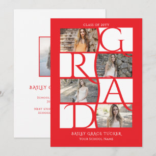 Elegant Graduate 5-Photo Bright Red Graduation Announcement
