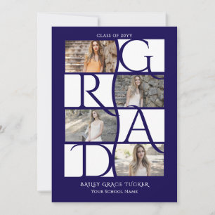 Elegant Graduate 5-Photo Navy Blue Graduation Announcement
