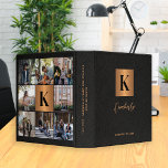 Elegant graduate 8 photo black graduation album binder<br><div class="desc">Stylish modern luxury monogram initial and signature script name personalized graduation memories album binder featuring a faux metallic gold copper square with initial letter,  8 custom photos,  and your text over a black leather like (PRINTED TEXTURE) background.</div>