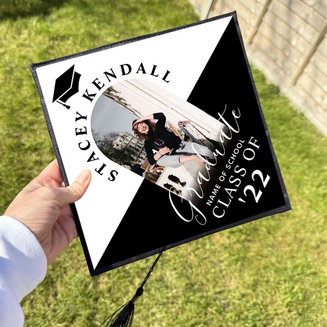 Elegant Graduate Arch Photo Black & White Graduation Cap Topper (Creator Uploaded)