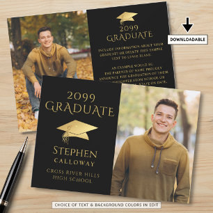 Elegant Graduate Black Faux Gold Cap 2 Photos  Announcement