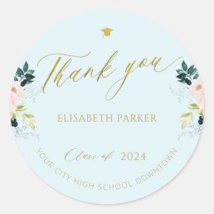 Elegant graduate gold script graduation thank you classic round sticker