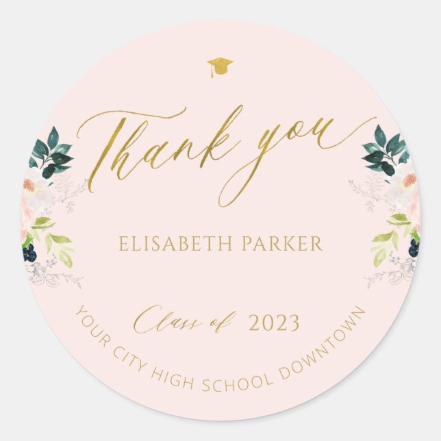 Elegant graduate gold script graduation thank you classic round sticker (Front)