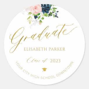 Elegant graduate gold script photo graduation chic classic round sticker