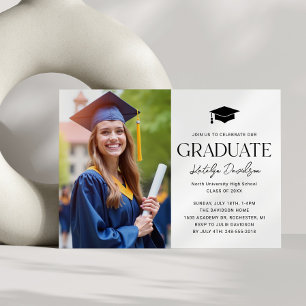 Elegant Graduate Grad Cap Photo Party Invitation