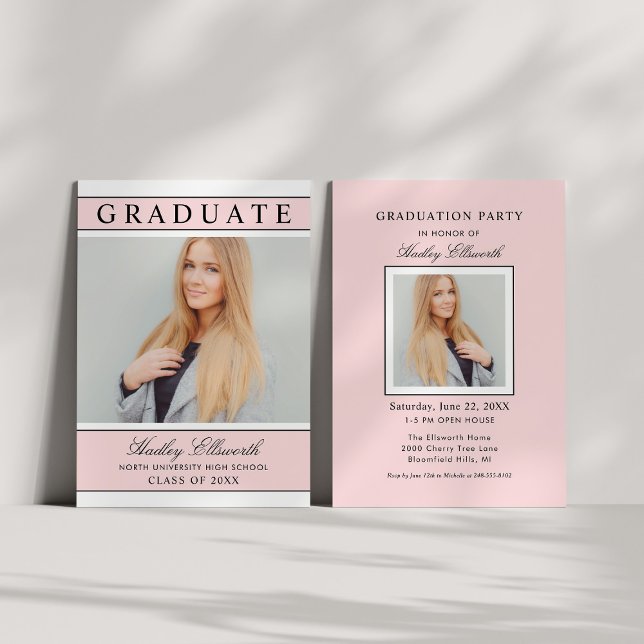 Elegant Graduate Light Pink Photo Graduation Invitation (Creator Uploaded)
