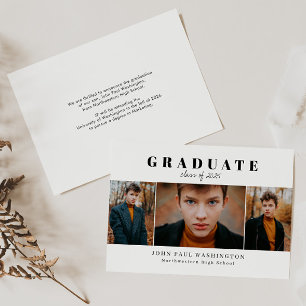 Elegant Graduate Modern Simple 3 Photo Graduation Announcement