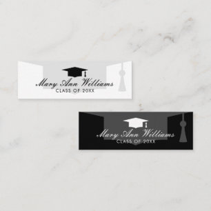 Elegant graduate name cards with academic cap logo