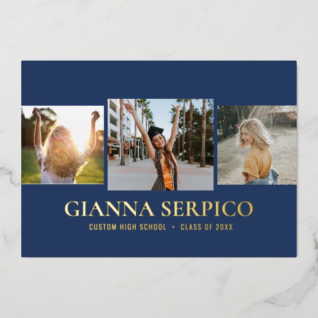 Elegant Graduate Name Foil Invitation in Navy (Front)