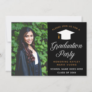 Elegant Graduate Photo 2022 Black Graduation Party Invitation
