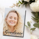 Elegant Graduate Photo 2025 Black Flourish Script Postcard<br><div class="desc">Graduate written in elegant black flourish script over your senior portrait photo makes a beautiful, minimalist graduation announcement postcard. Customize with your name and high school, college, or university class of 2025 under the chic cursive typography and add your personal details on the back of these classy text overlay graduate...</div>